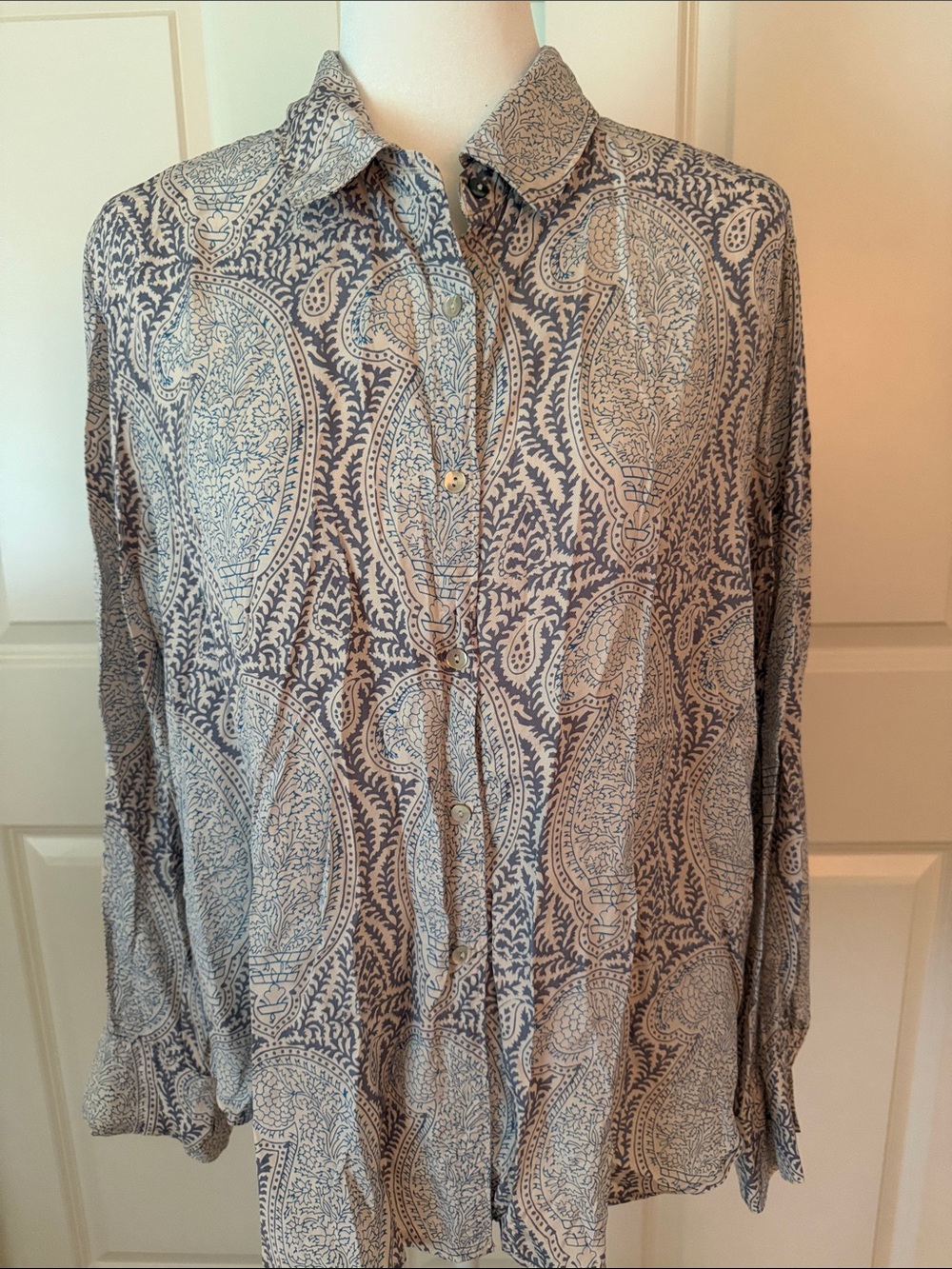 Splendid Blue and Cream Paisley Button-Down Blouse
